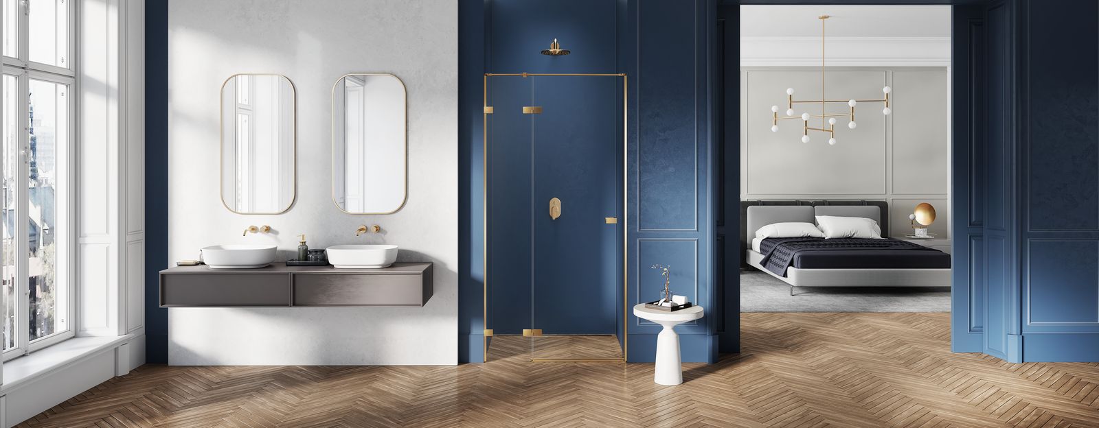 złote drzwi prysznicowe 100 cm lewe
