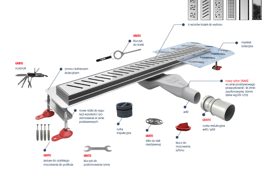 Kompletny odpływ prysznicowy Wiper New Premium 120cm