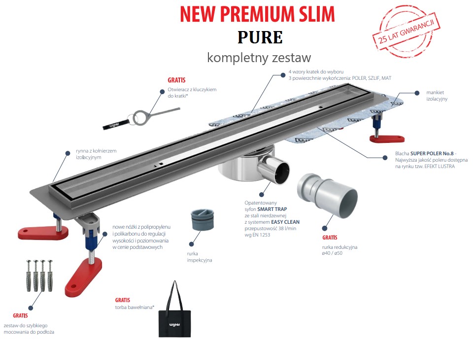 odpływ liniowy Wiper Premium Slom Pure 60 cm